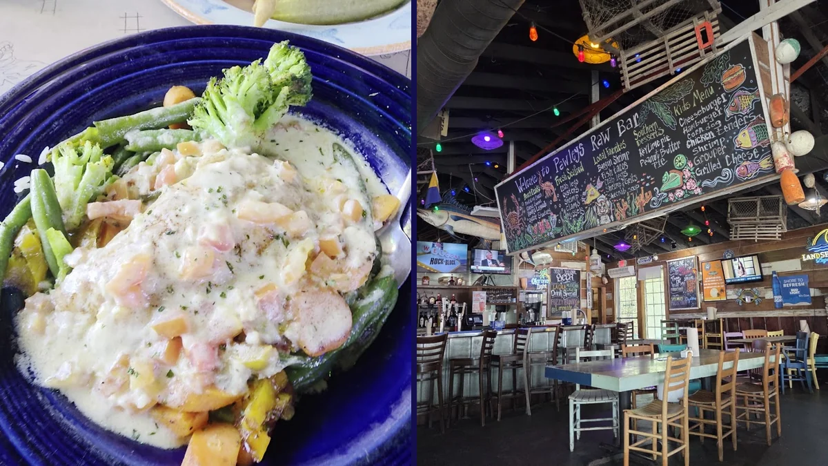 Funky seafood spot with simple table settings.